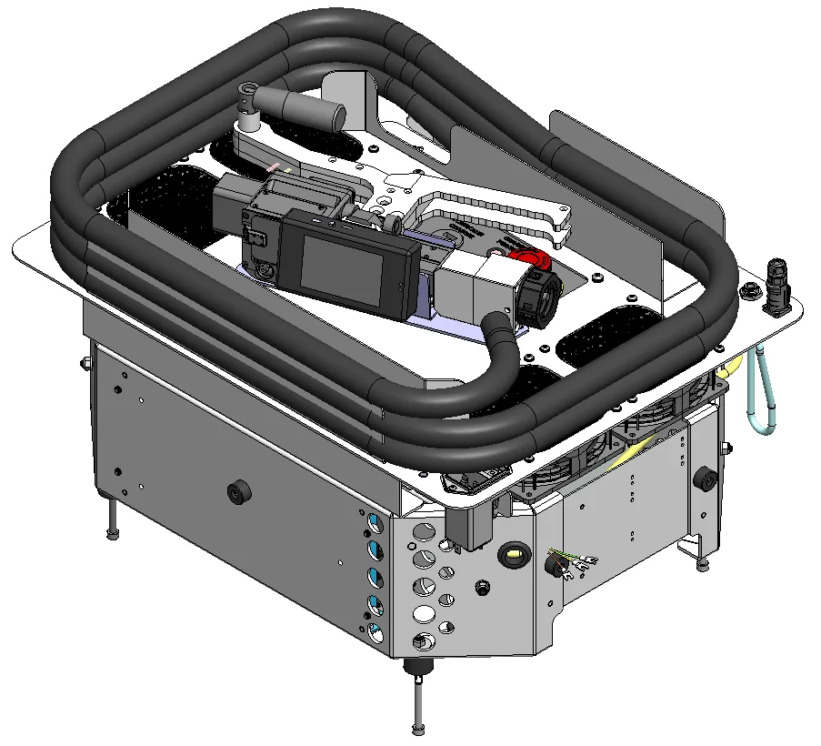 Engineering rendering of the EcoClean internal module with the cleaning head and umbilical stored above the electronics.